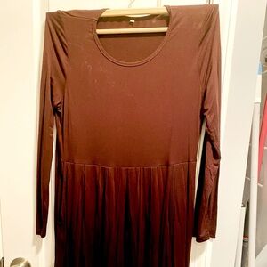 Comfortable Brown Long Sleeve Dress with pockets